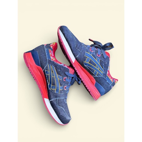 ASICS Gel Lyte III Denim Floral Red Blue Men's Athletic Sneakers Size 10